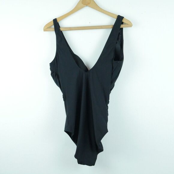 LL Bean Size 16 Swimsuit One Piece Black Cross Front Bathing Suit Ruched - Picture 5 of 7